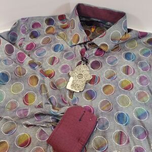 Visconti Black Label Luchiano Flip Cuff Circles Long Sleeve Button Large NWT